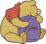 Winnie The Pooh Bear Hugging Large Honey Pot And Sitting With Various Honey Pots - Filled Embroidery Design - 6071