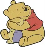 Winnie The Pooh Bear Hugging Large Honey Pot And Sitting With Various Honey Pots - Filled Embroidery Design - 6072