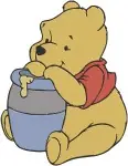 Winnie The Pooh Bear Hugging Large Honey Pot And Sitting With Various Honey Pots - Filled Embroidery Design - 6073