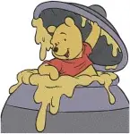 Winnie The Pooh Bear Stuck In Honey Pot Carrying Pot And With Stacked Honey Pots - Filled Embroidery Design - 6076