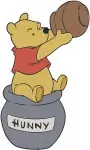 Winnie The Pooh Bear Stuck In Honey Pot Carrying Pot And With Stacked Honey Pots - Filled Embroidery Design - 6077