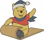 Winnie The Pooh Bear Winter Sports Aviator Snowboarding Sledding And Winter Attire - Filled Embroidery Design - 6088