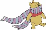 Winnie The Pooh Bear Wearing Various Winter Scarves Long Blue And Red Green - Filled Embroidery Design - 6091