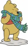 Winnie The Pooh Bear Wearing Various Winter Scarves Long Blue And Red Green - Filled Embroidery Design - 6092