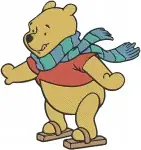 Winnie The Pooh Bear Wearing Various Winter Scarves Long Blue And Red Green - Filled Embroidery Design - 6093