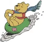 Winnie The Pooh Bear Windblown Scarf Sledding Tropical Scene Winter Running - Filled Embroidery Design - 6097