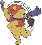 Winnie The Pooh Bear Windblown Scarf Sledding Tropical Scene Winter Running - Filled Embroidery Design - 6098