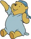 Winnie The Pooh Bear Blue Pajamas And Various Winter Outfits Waving Dancing - Filled Embroidery Design - 6103