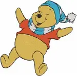 Winnie The Pooh Bear Blue Pajamas And Various Winter Outfits Waving Dancing - Filled Embroidery Design - 6106