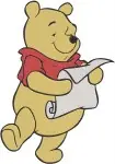Winnie The Pooh Bear - Thoughtful Sitting Looking Down With List - Contemplative Pooh Bear Moments - Filled Embroidery Design - 6146
