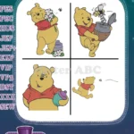 Disney Winnie Pooh Bear Holding Flowers With Bee Friends Stuck In Hole Bundle - Filled Embroidery Design - Instant Download