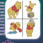Disney Winnie Pooh Bear Sitting Quietly With Towel Playing With Blocks Collection - Filled Embroidery Design - Instant Download