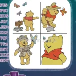 Disney Winnie Pooh Bear With Butterflies Farmer Hat Detective Magnifying Glass - Filled Embroidery Design - Instant Download