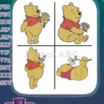 Winnie The Pooh Bear Holding Sitting Lying Down With Various Flower Arrangements - Filled Embroidery Design - Instant Download