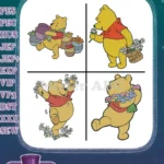 Winnie The Pooh Bear Honey Pots Flowers Daisies And Flower Basket Collection - Filled Embroidery Design - Instant Download