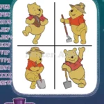 Winnie The Pooh Bear With Honey Pot And As Farmer With Shovel Various Poses - Filled Embroidery Design - Instant Download