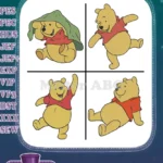 Winnie The Pooh Bear With Green Hat Blanket Dancing Happy And Sitting Poses - Filled Embroidery Design - Instant Download