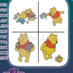 Winnie The Pooh Bear Picnic Scene Eating Honey And Carrying Various Honey Pots - Filled Embroidery Design - Instant Download