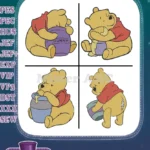 Winnie The Pooh Bear Hugging Large Honey Pot And Sitting With Various Honey Pots - Filled Embroidery Design - Instant Download