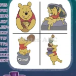 Winnie The Pooh Bear Stuck In Honey Pot Carrying Pot And With Stacked Honey Pots - Filled Embroidery Design - Instant Download