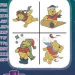 Winnie The Pooh Bear Winter Sports Aviator Snowboarding Sledding And Winter Attire - Filled Embroidery Design - Instant Download