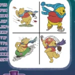 Winnie The Pooh Bear Windblown Scarf Sledding Tropical Scene Winter Running - Filled Embroidery Design - Instant Download