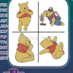 Winnie The Pooh Bear - Sitting Scarecrow Relaxing Standing Poses - Farm And Garden Fun Time In The Wood - Filled Embroidery Design - Instant Download