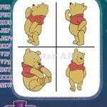 Winnie The Pooh Bear - Multiple Angles Back Side Sitting Waving - Character Study Poses For Crafting - Filled Embroidery Design - Instant Download