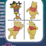 Winnie The Pooh Bear - Scarecrow Dancing Waving Walking Poses - Joyful Hundred Acre Wood Fun Times - Filled Embroidery Design - Instant Download