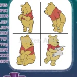 Winnie The Pooh Bear - Thoughtful Sitting Looking Down With List - Contemplative Pooh Bear Moments - Filled Embroidery Design - Instant Download