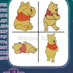 Winnie The Pooh Bear - Thoughtful Sleeping Small Standing Looking - Gentle Pooh Bear Poses For Designs - Filled Embroidery Design - Instant Download