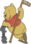 Winnie The Pooh Bear - Gardening Swing Umbrella Hockey Player - Active Pooh Bear Adventures And Sports - Filled Embroidery Design - 6174