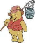 Winnie The Pooh Bear - Honey Ice Skating Fishing Butterfly Net - Outdoor Pooh Bear Seasonal Adventures - Filled Embroidery Design - 6182