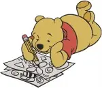 Winnie The Pooh Bear - Newspaper Sleeping Detective Rainbow Fun - Curious And Relaxed Pooh Bear Activities - Filled Embroidery Design - 6183