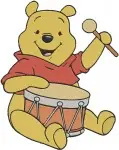 Winnie The Pooh Bear - Log Drumming Detective Winter Clothes Poses - Musical Mystery And Seasonal Pooh - Filled Embroidery Design - 6200