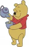Winnie The Pooh Bear - Watering Waving Excited With Duckling - Gentle And Happy Pooh Bear With Friends - Filled Embroidery Design - 6203