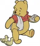 Winnie The Pooh Bear - Watering Waving Excited With Duckling - Gentle And Happy Pooh Bear With Friends - Filled Embroidery Design - 6206