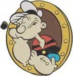 Popeye The Sailor Man Spinach Strong Close Up Portrait In Barrel Classic Coon Designs - Filled Embroidery Design - 6265
