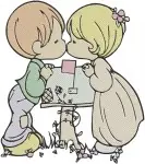 Precious Moments Figurines Children Kissing He Flowers Teddy Bear Sweet - Filled Embroidery Design - 6279