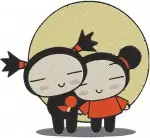 Pucca And Garu Ninja Love Story Couple Kissing Back To Back Cute Characters - Filled Embroidery Design - 6289