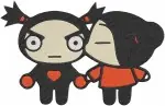 Pucca And Garu Ninja Love Story Couple Kissing Back To Back Cute Characters - Filled Embroidery Design - 6290