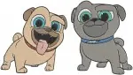 Disney Puppy Dog Pals Bingo And Rolly Pug Puppies Group Playful Poses Collection - Filled Embroidery Design - 6302