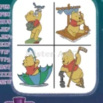 Winnie The Pooh Bear - Gardening Swing Umbrella Hockey Player - Active Pooh Bear Adventures And Sports - Filled Embroidery Design - Instant Download
