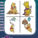 Winnie The Pooh Bear - Log King Umbrella Balloon Fun Poses - Imaginative Pooh Bear Playtime Adventures - Filled Embroidery Design - Instant Download