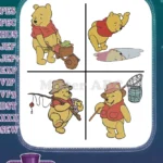 Winnie The Pooh Bear - Honey Ice Skating Fishing Butterfly Net - Outdoor Pooh Bear Seasonal Adventures - Filled Embroidery Design - Instant Download