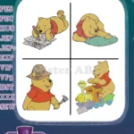 Winnie The Pooh Bear - Newspaper Sleeping Detective Rainbow Fun - Curious And Relaxed Pooh Bear Activities - Filled Embroidery Design - Instant Download