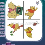Winnie The Pooh Bear - Blocks Butterfly Tree Branch Football Play - Active And Gentle Pooh Bear Moments - Filled Embroidery Design - Instant Download