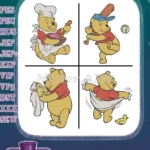 Winnie The Pooh Bear - Chef Baseball Towel Duck Friend Poses - Versatile Pooh Bear Activities And Hobbies - Filled Embroidery Design - Instant Download