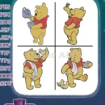 Winnie The Pooh Bear - Watering Waving Excited With Duckling - Gentle And Happy Pooh Bear With Friends - Filled Embroidery Design - Instant Download