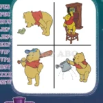 Winnie The Pooh Bear - Butterfly Cuckoo Clock Baseball Watering - Hundred Acre Wood Pastimes And Hobbies - Filled Embroidery Design - Instant Download